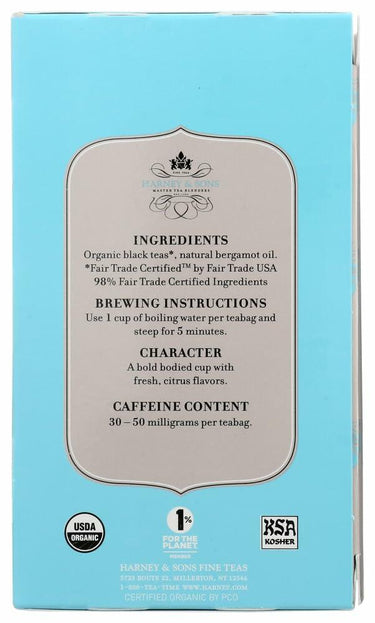 Harney & Sons Premium Tea, Organic Earl Grey Supreme Black Tea, Individually Wrapped Tea Bags, 20/box